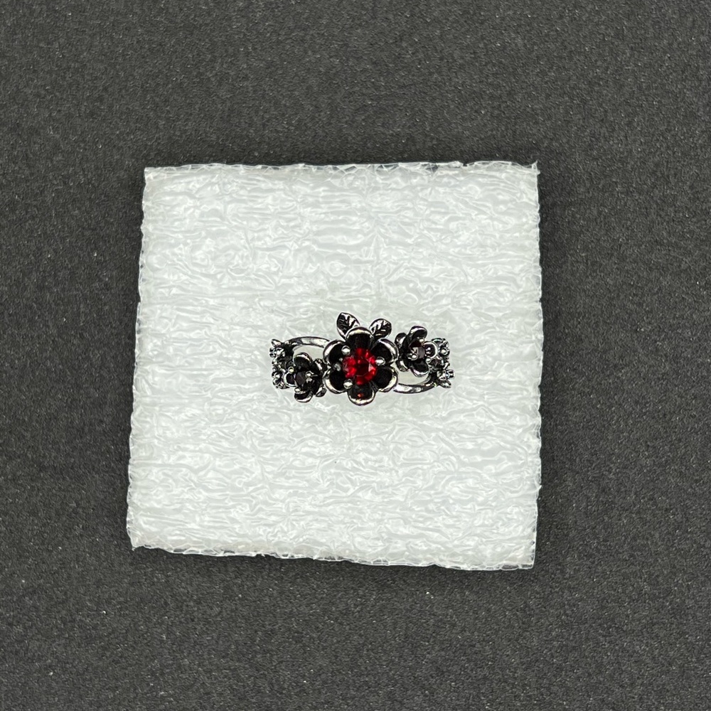 Red Cz flower Tibetan silver ring - size 8.5
